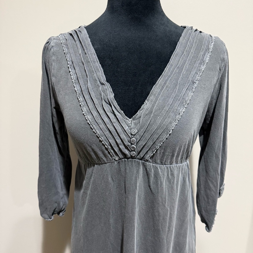 Y2K O'Neill Charcoal Gray Pleated Boho Chic Tunic Dress - Size M - Picture 2 of 8